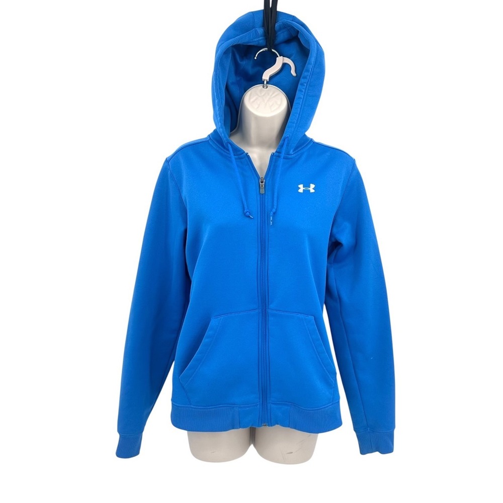 Under Armour Womens Medium Blue Full Zip Hoodie Fleece Logo Athletic Jacket *See